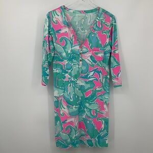 Lilly Pulitzer Alessia dress Tropical pink sands shift t-shirt cotton blue Large